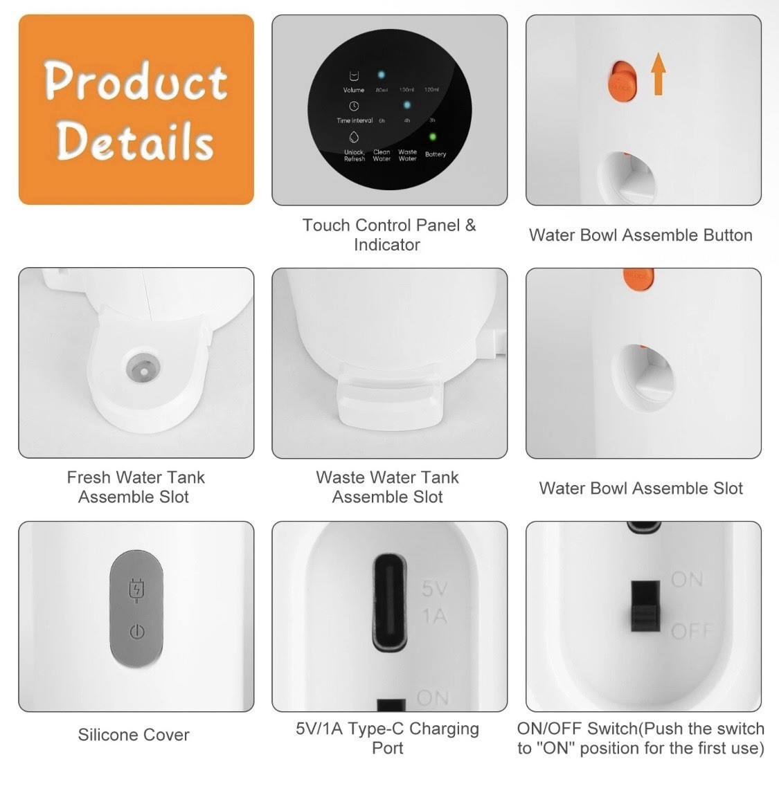 Pet Water Fountain 3.5L ,For Cat or Dog Gravity Automatic Water Dispenser Timer