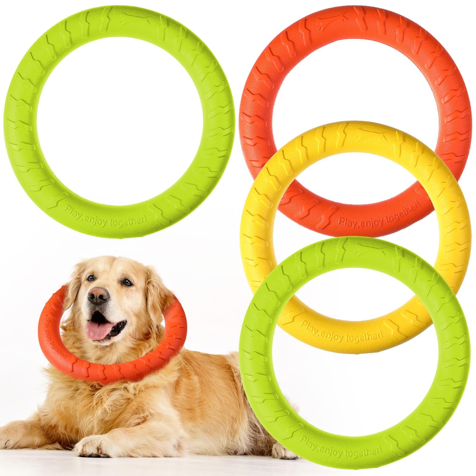 4Pack Dog Ring Chew Toy 11.8in Durable Floating Fetch Toy for Large/Medium