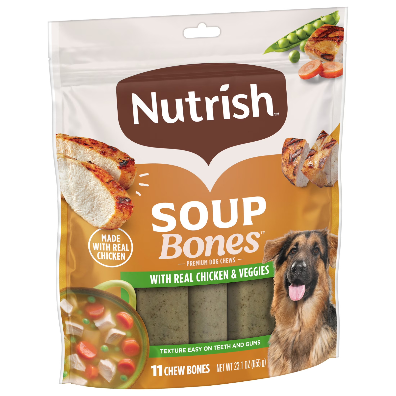 (4 pack) Nutrish Soup Bones Premium Dog Chews Chicken Veggies 11 Chew, 23.1 oz