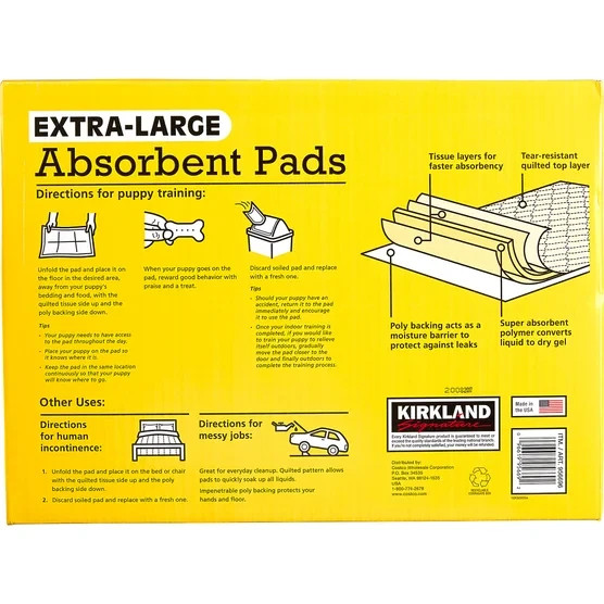 Kirkland Signature Absorbent Training Pads, Extra Large 100 Count – NEW