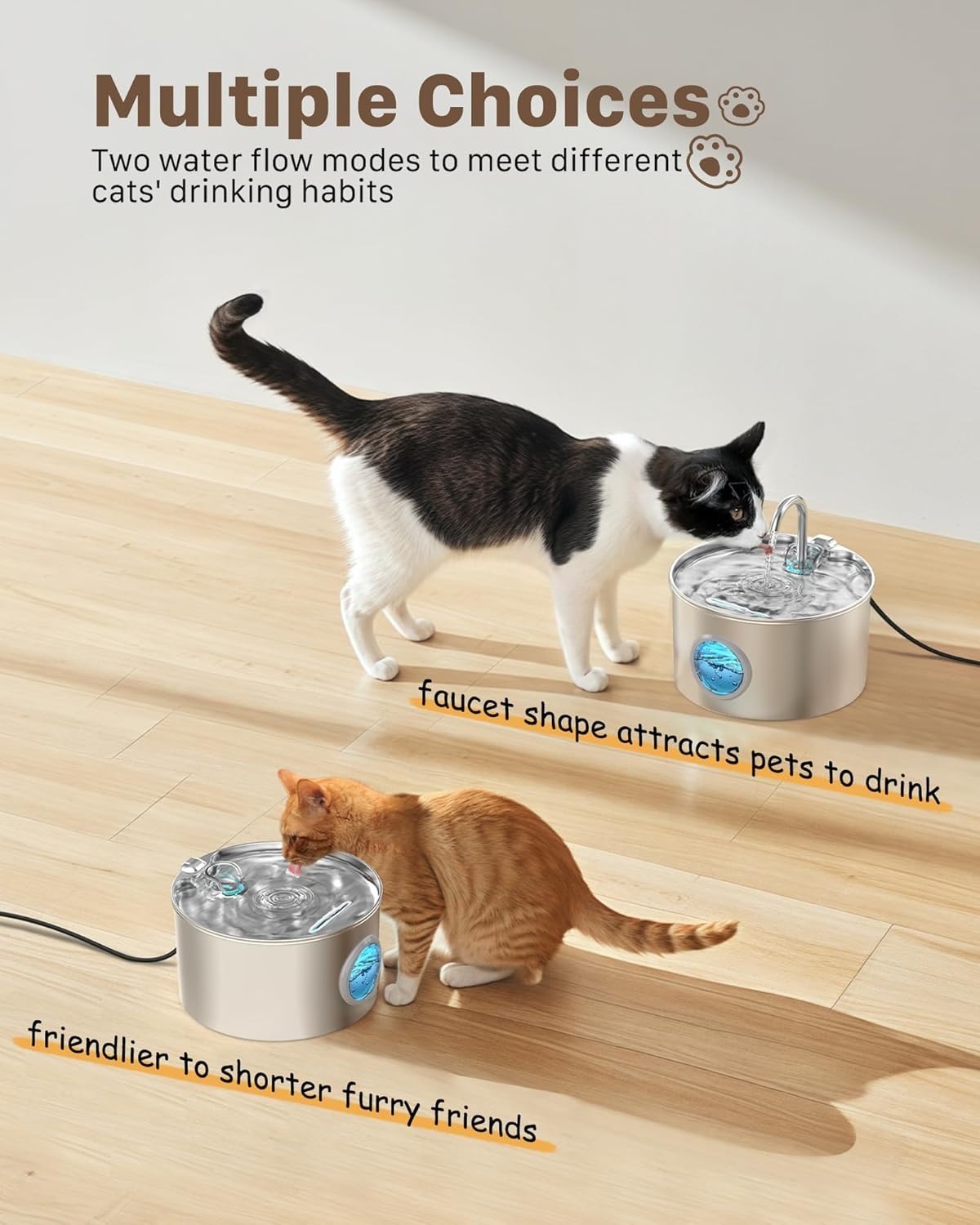 108oz/3.2L Stainless Steel Cat Water Fountain Automatic Dispenser for Pets