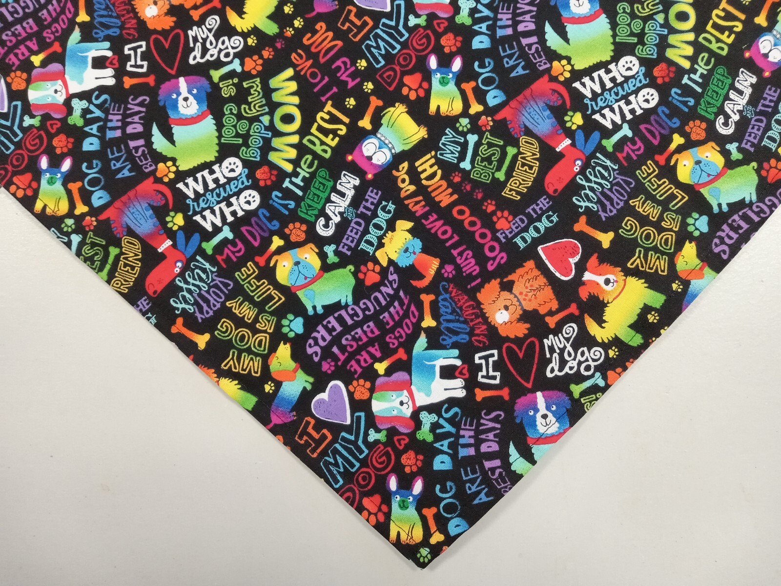 Dog Bandana/Scarf, Paw Prints, Hearts, Bones, Black, Red, Blue, XS, S, M, L