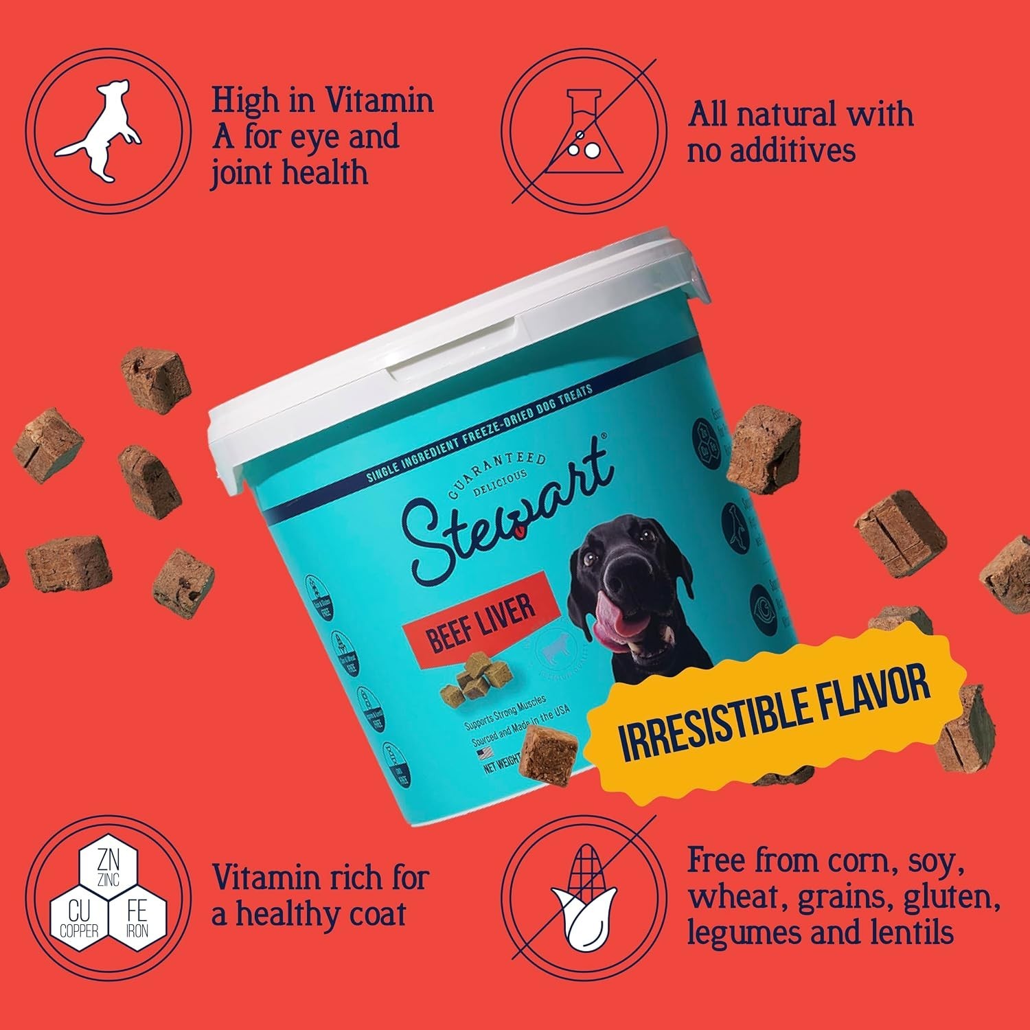 Stewart 100% Beef Liver Dog Treats, Freeze Dried, 21 oz, 475 Pieces High Protein