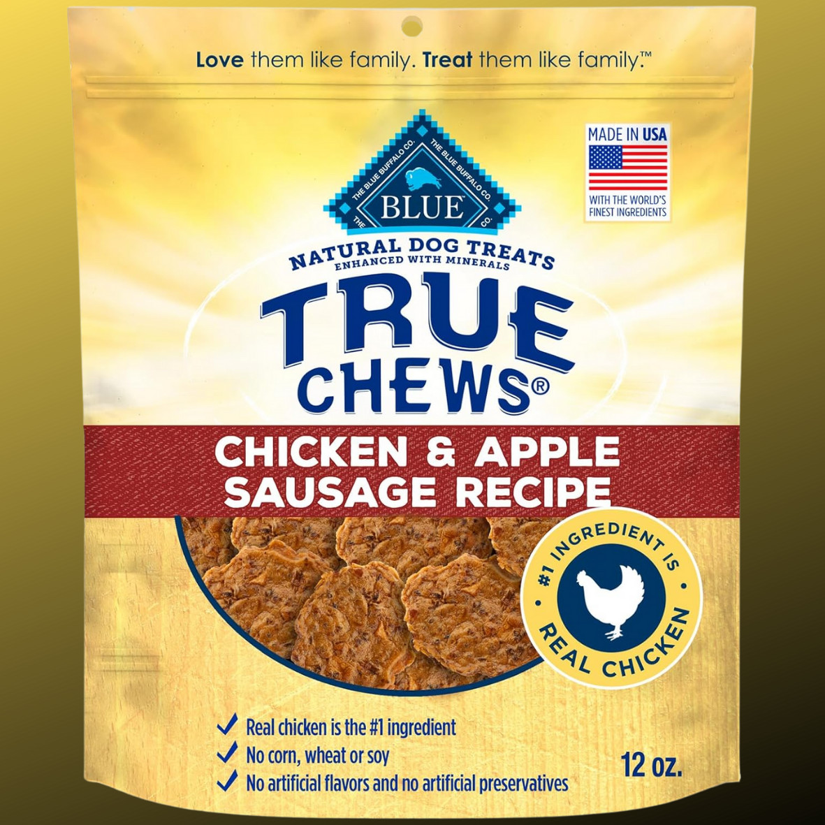 Blue Buffalo True Chews Premium Natural Dog Treats, Chicken and Apple Sausage 12