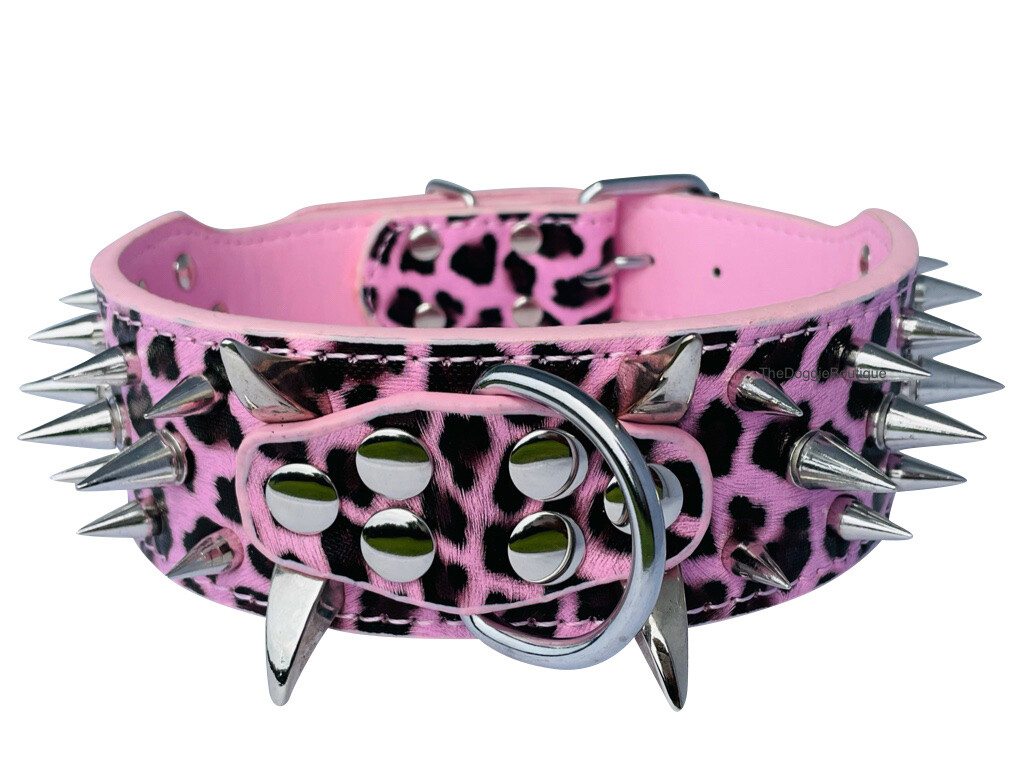 Dog Collar Sharp Spikes Spike Rivet Adjustable PU Leather 2″ wide S M L XL