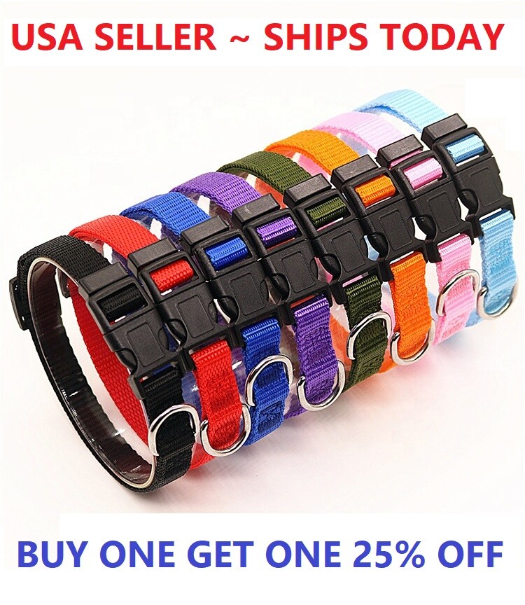 Dog Pet Adjustable Nylon Collar Small Medium Large XL With Buckle Puppy