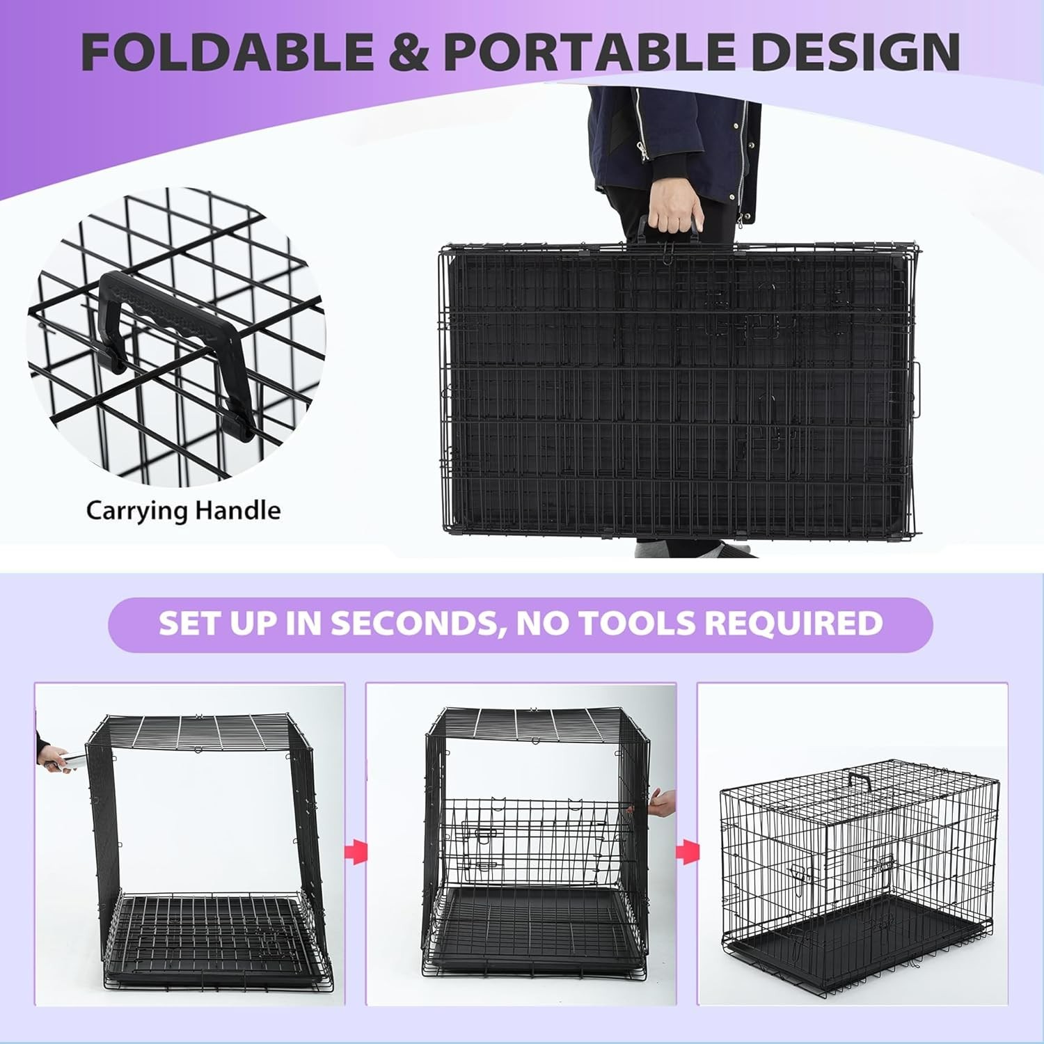 24,30,36,42,48″ Dog Crates for Large Dogs Folding Mental Wire Crates Dog Kennels