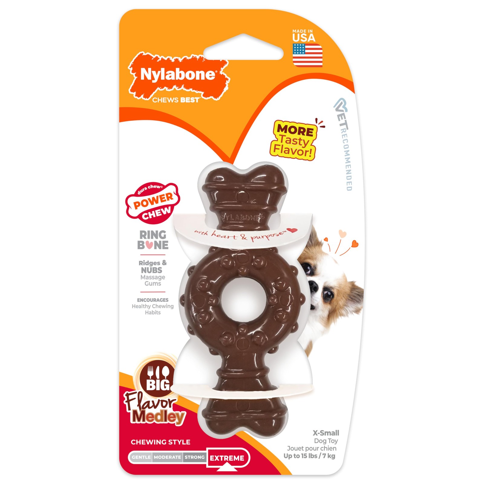 Nylabone Ring Bone Power Chew Toy for Dogs, X-Small up to 15 lbs.,