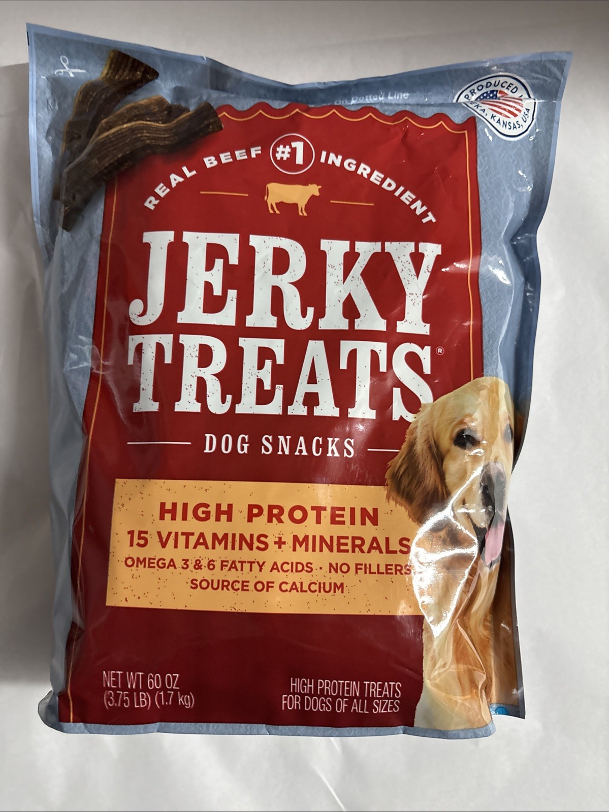 Real Beef Jerky Treats Dog Snacks 60 oz 3.75 LB Produced Made in USA