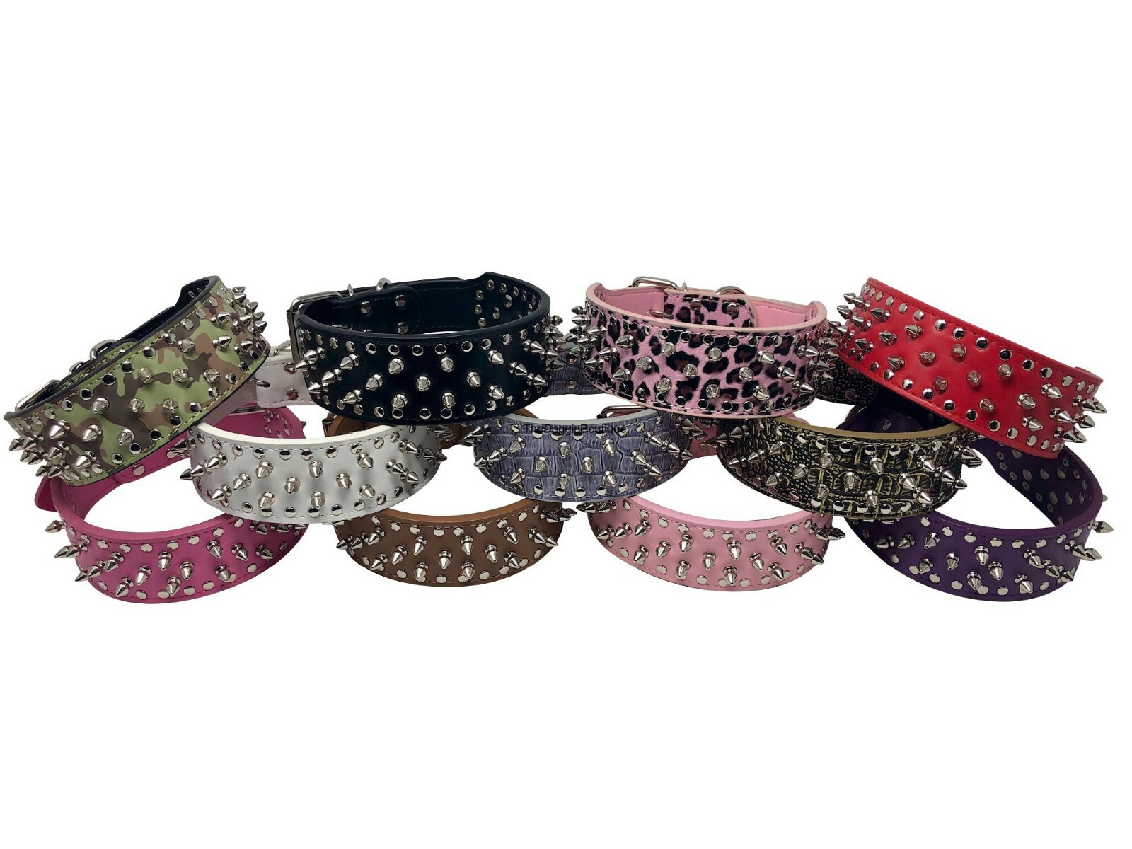 Dog Collar Studded Spikes Rivet Adjustable Faux Leather 2″ wide S M L XL