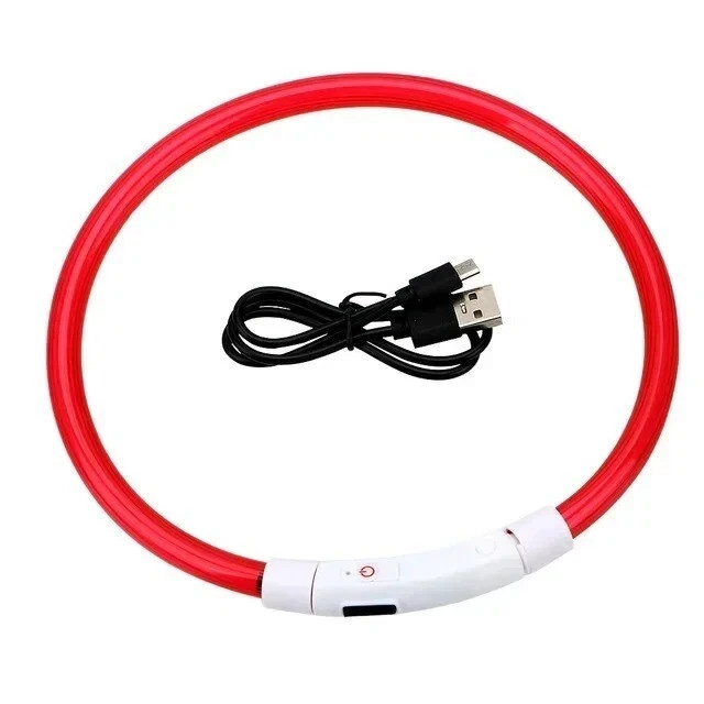 RECHARGEABLE LED Light-up Flash GLOW COLLAR Dog Pet Safety MICRO USB adjustable