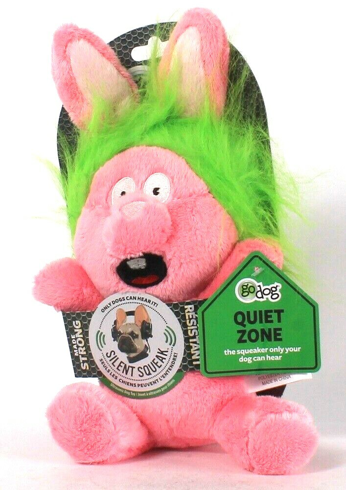1 Ct GoDog Made Strong Silent Squeak Only Your Dog Can Hear Chew Toy Pink Bunny