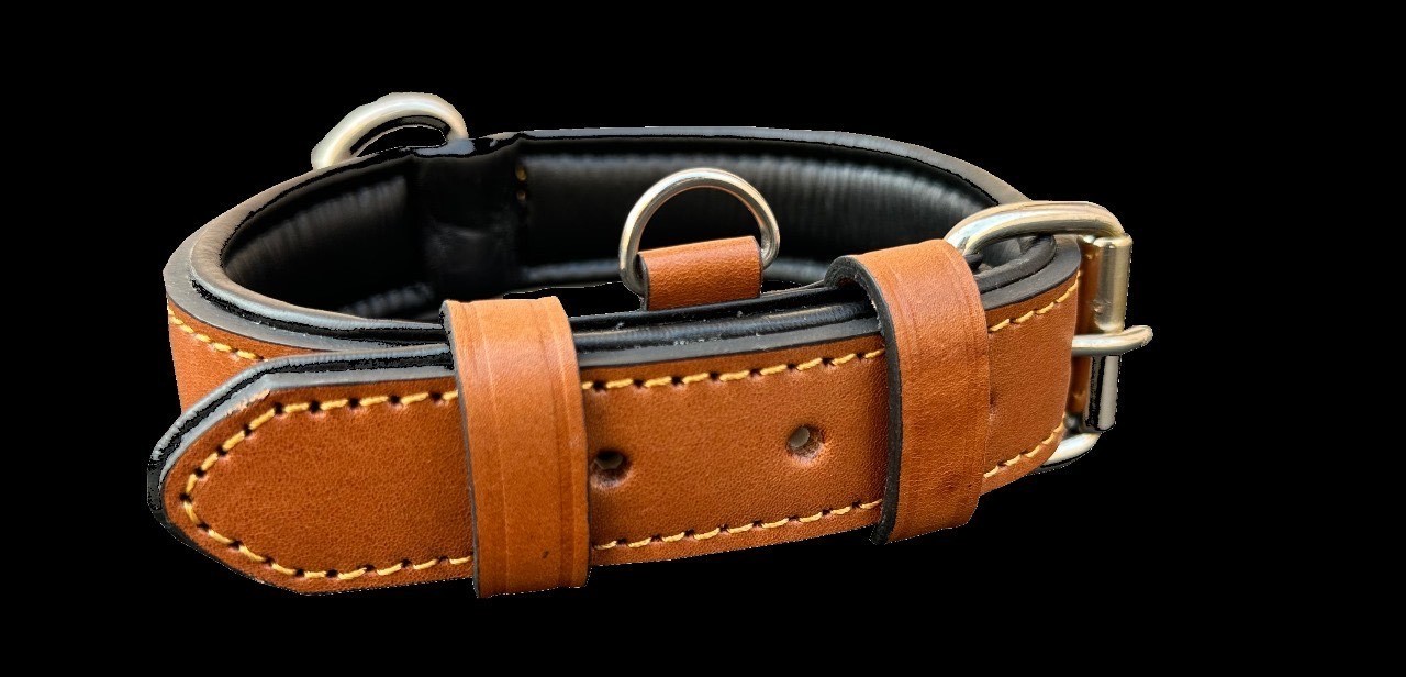 Leather Dog Collar Accent Stitched Medium Large XL 1.25″ Wide Amish Handmade
