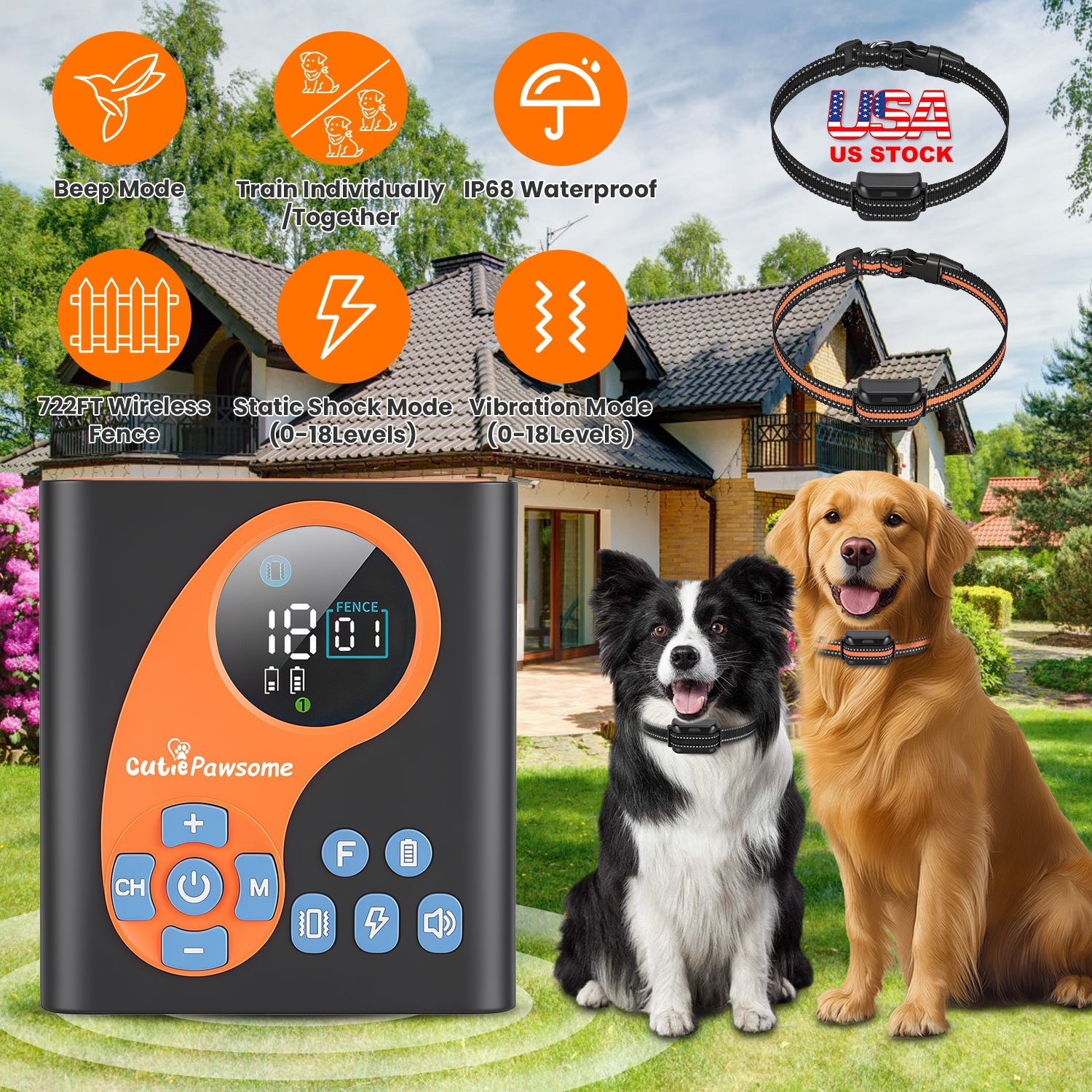 2IN1 Wireless Dog Fence System Pet Containment Boundary Control &Training collar