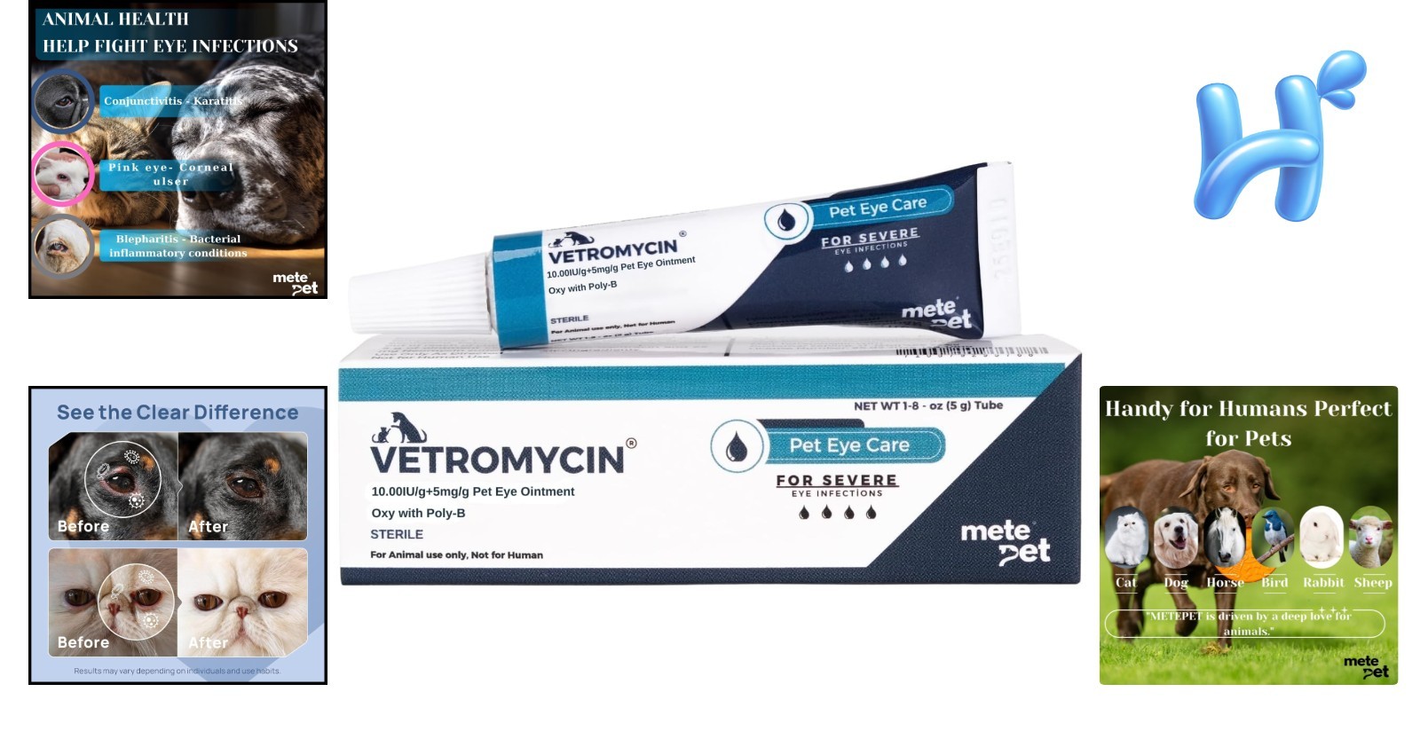 Vetromycin Gentle Eye Ointment for Dogs & Cats – 1/8 oz Daily Care Tube