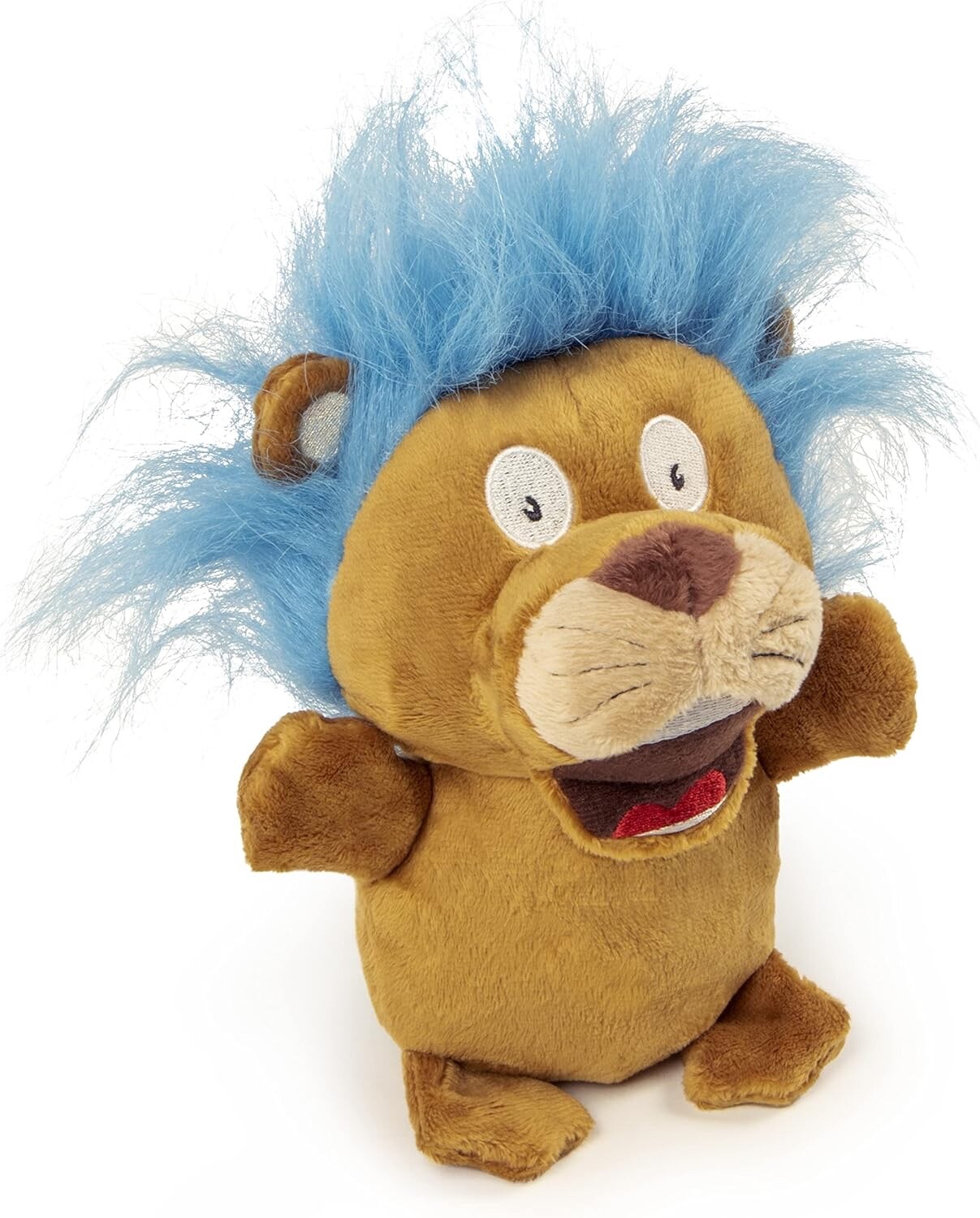 goDog Crazy Hairs Lion Silent Squeak Plush Dog Toy, Chew Guard Technology – Tan