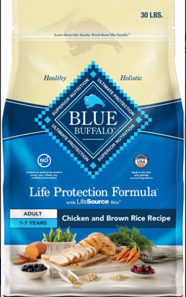 Blue Buffalo Life Adult Chicken & Brown Rice Recipe Dry Dog Food, 30-lb bag