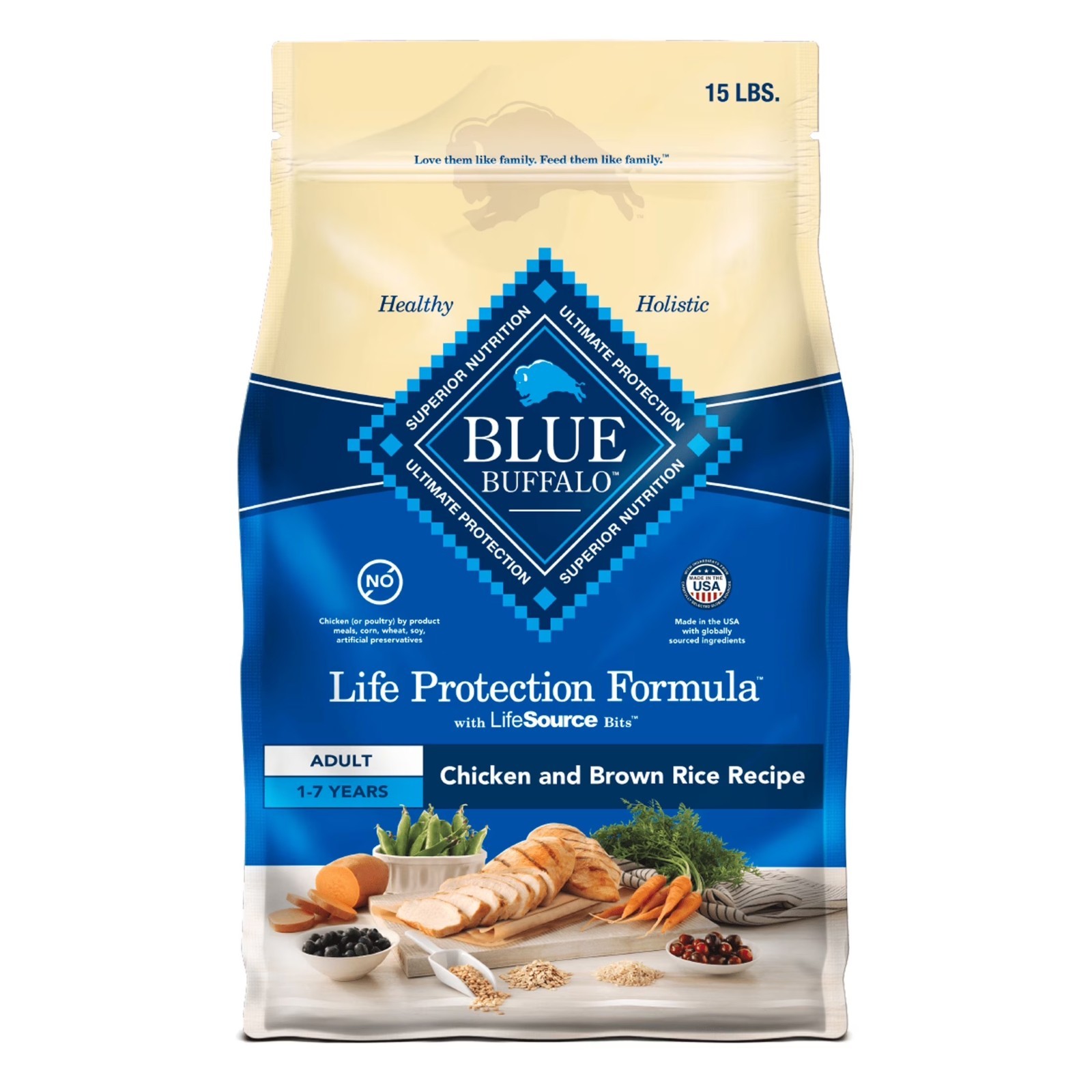 Blue Buffalo Life Protection Formula Adult Dry Dog Food,Chicken &Brown Rice,15lb