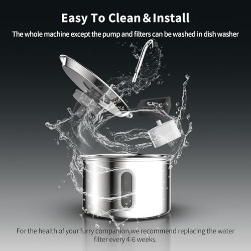 Stainless Steel Cat Water Fountain, 3L/101oz Pet Water Fountain, Dog Waterer …