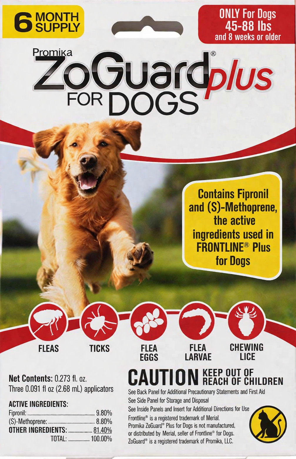 ZoGuard Plus Preventative Flea Treatment Tick for Large XL Dog 45-88 lb 6 Months