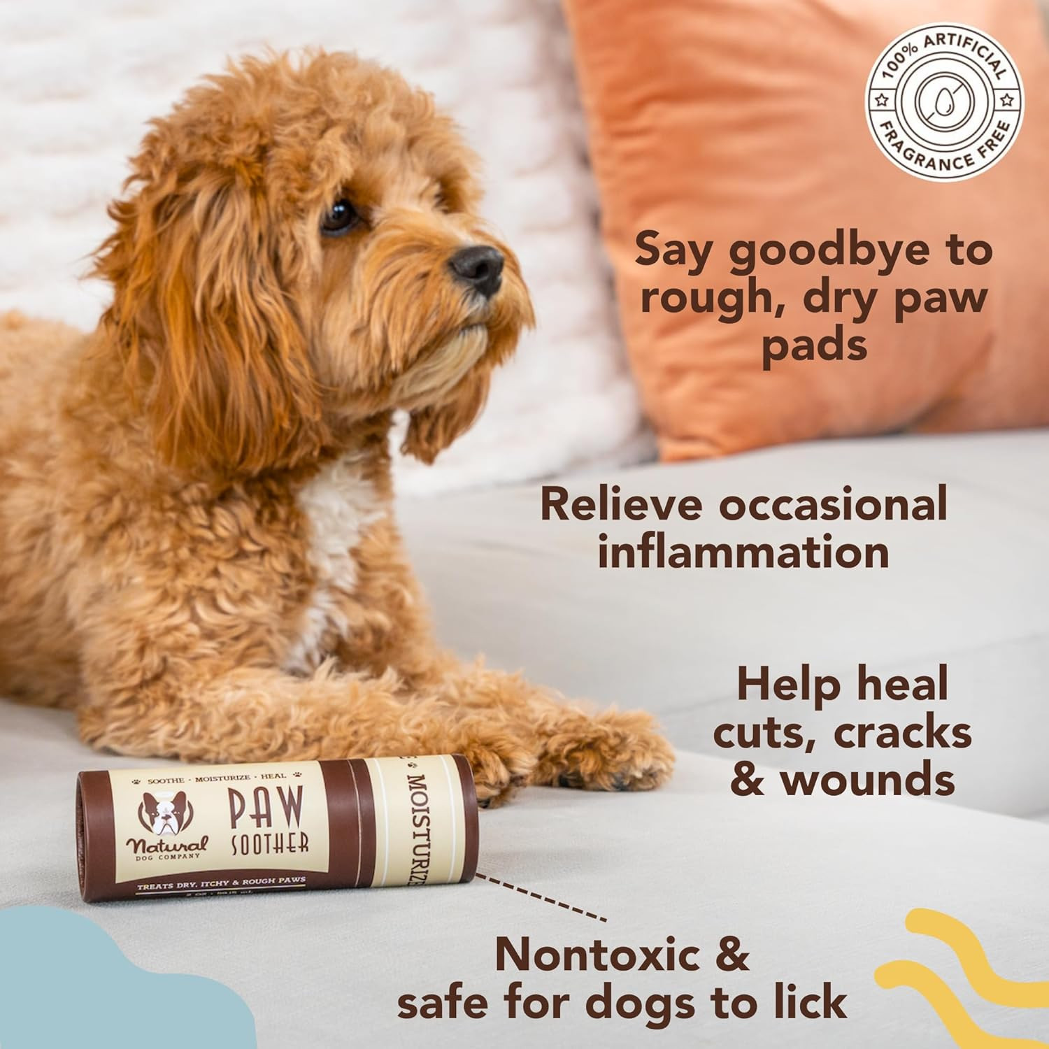 Natural Dog Company Paw Soother Balm, 2 Oz. Stick, Dog Paw Cream and Lotion, Moi