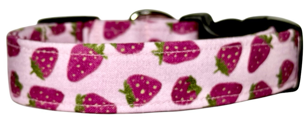 Pink On Pink Summertime Strawberries Handmade Dog Collar