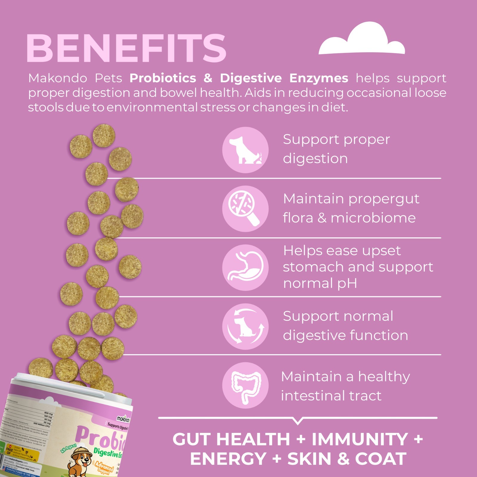 Dog Probiotics – 120 Soft Chews – Digestive Enzymes Supplement for Gut Health