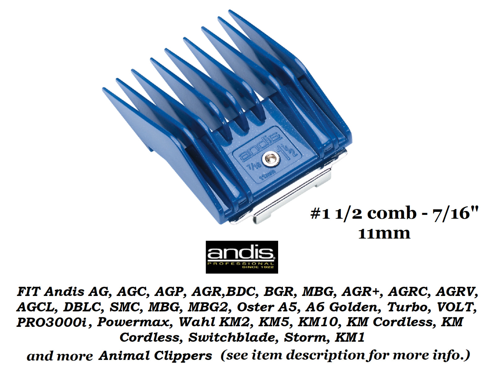 ANDIS UNIVERSAL ATTACHMENT GUIDE 7/16 11mm #1 1/2 COMB*Fit AGC,SMC,Pulse ZR,MBG