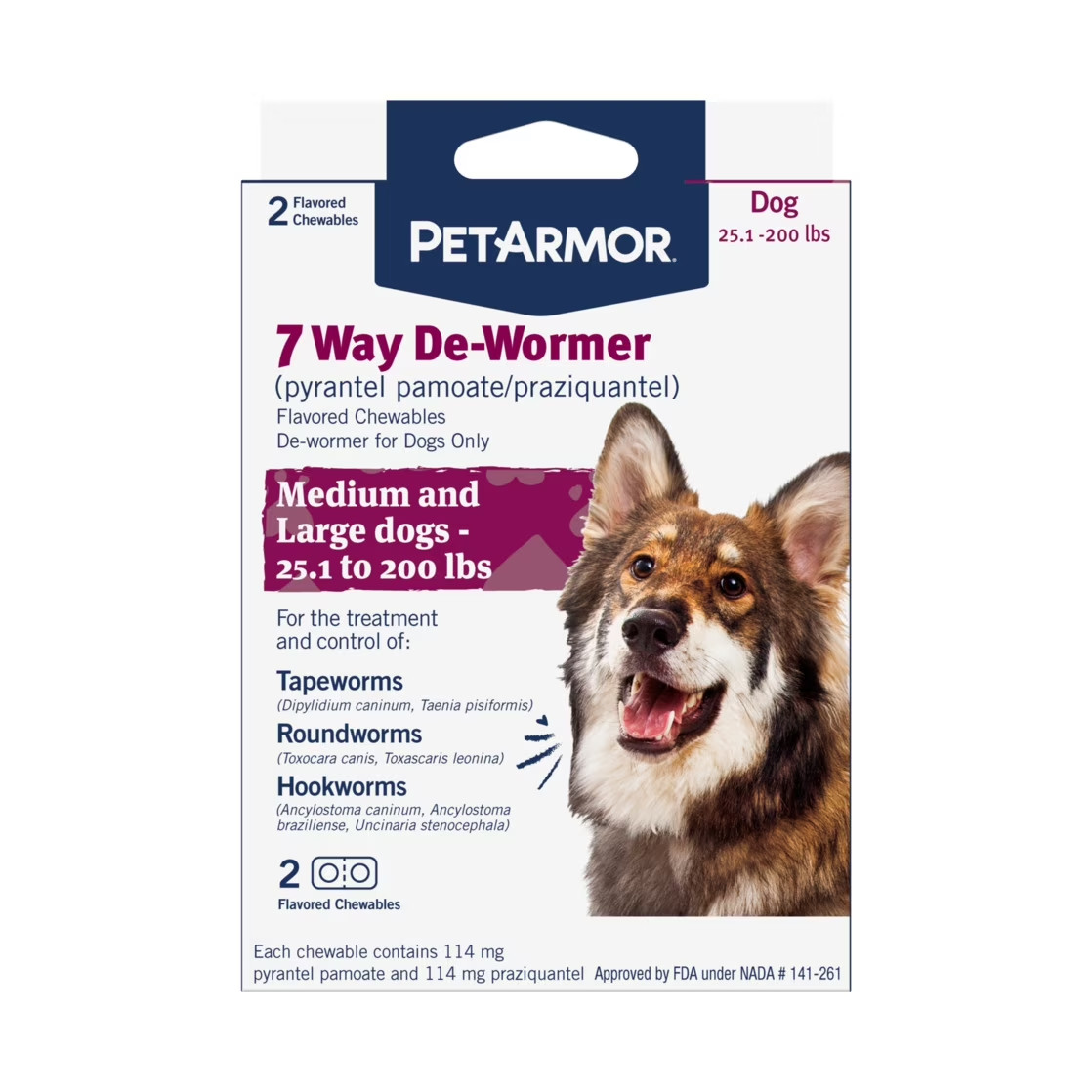 PetArmor 7 Way De-Wormer for Dogs, Oral Treatment for Tapeworm, Over 25 lbs