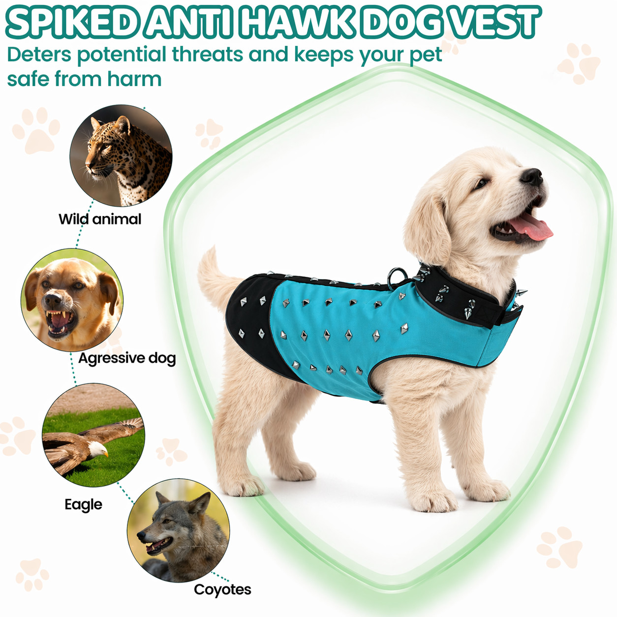 DOG Vest Anti-Coyote/Predator Protection Hard Plastic Neck Spikes & Metal Rivets