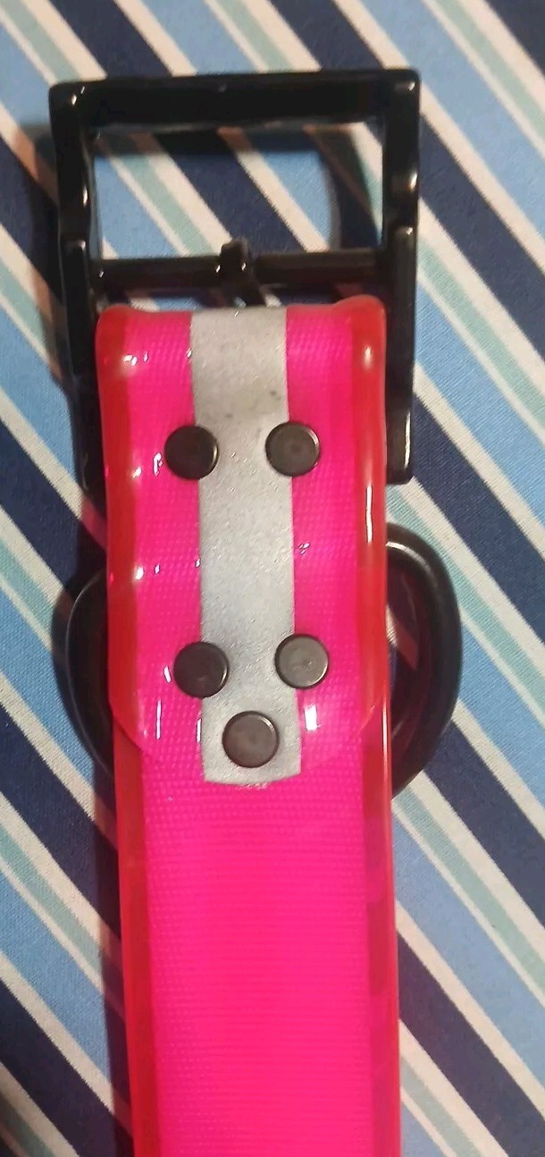 1 1/2″ Wide X 20 ” Long At Last Hole Dog Collar HOT PINK REFLECTIVE New Item.
