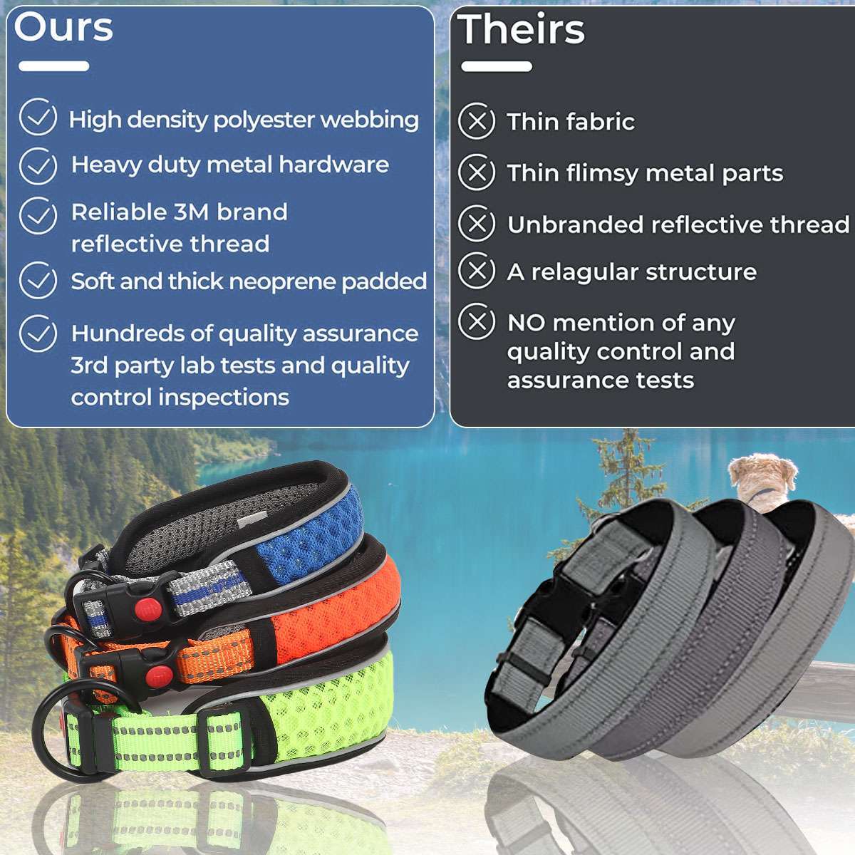 Dog Pet Adjustable Nylon Collar padded Reflective Small Medium Large With Buckle