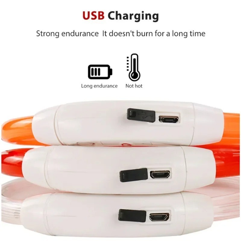 RECHARGEABLE LED Light-up Flash GLOW COLLAR Dog Pet Safety MICRO USB adjustable