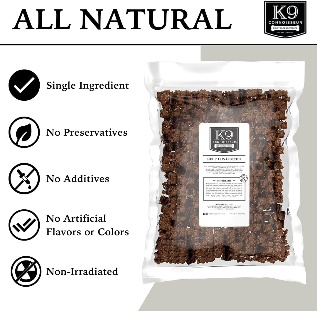 K9 Connoisseur Beef Lung Dog Treats – USA Made Single Ingredient Dog Treat | Bul