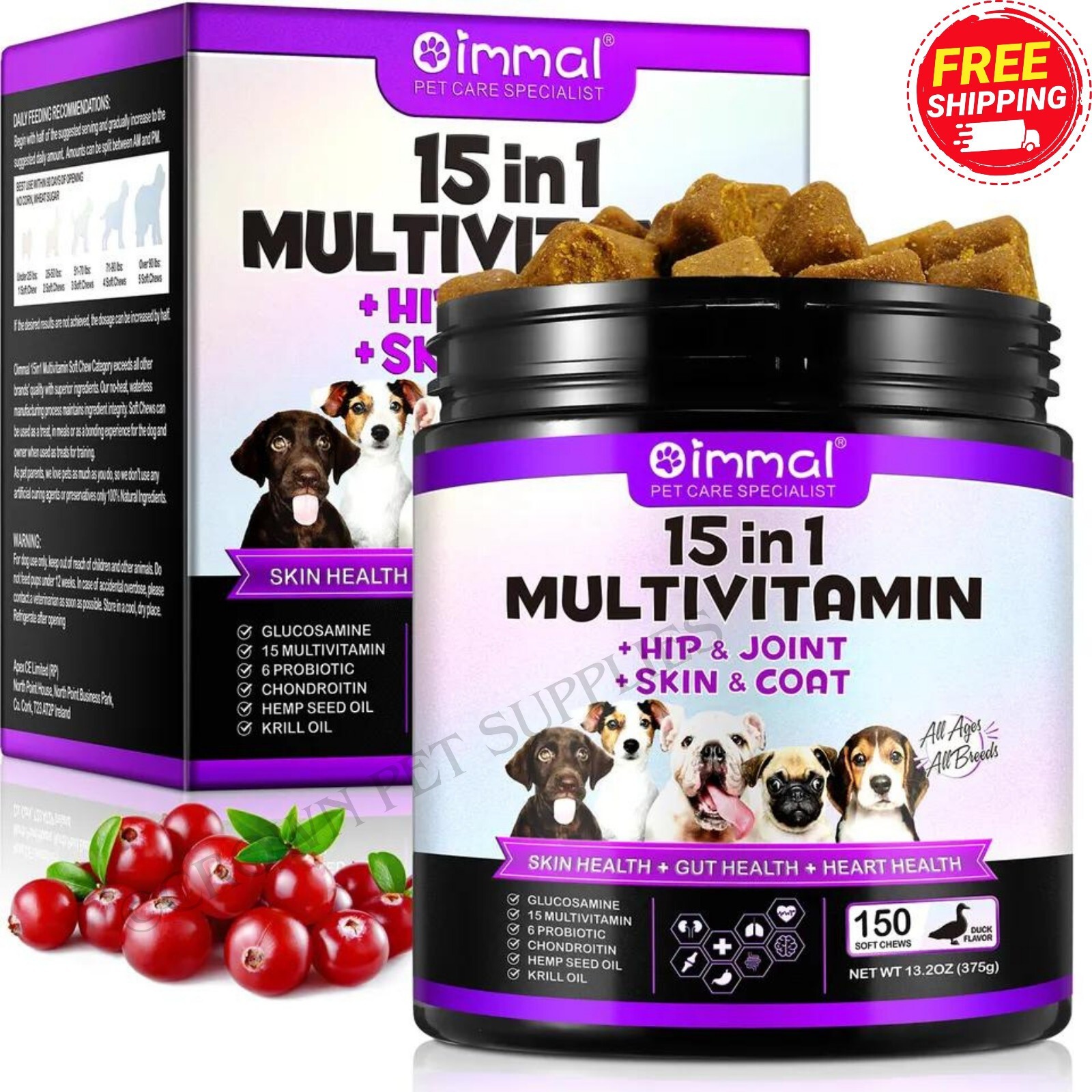 15 in 1 Dog Multivitamins and Supplements, Dog Hip and Joint Supplement, 150 CT