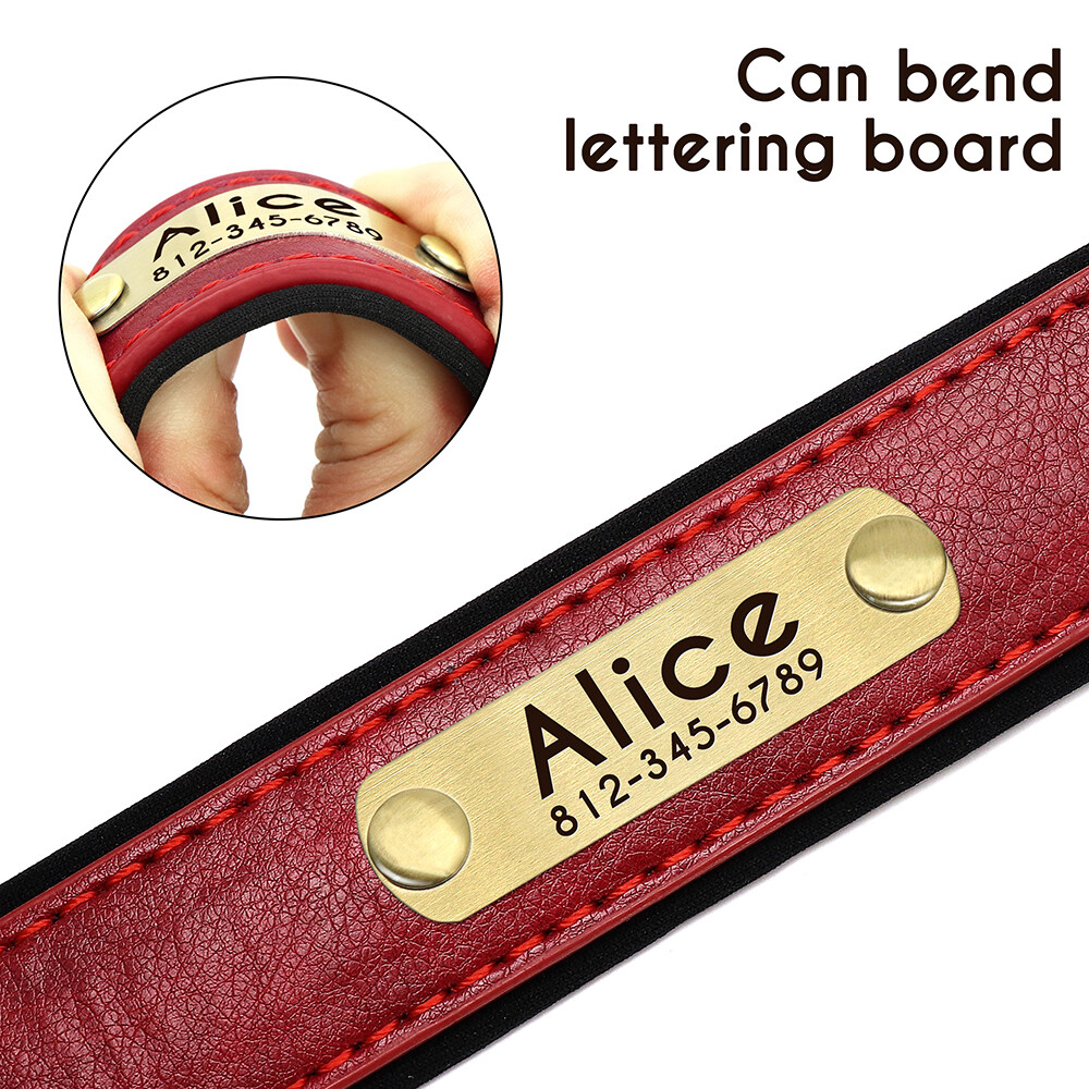 PERSONALIZED Soft Leather Dog Collar Custom Puppy Cat Name Free Engraved XS-XL