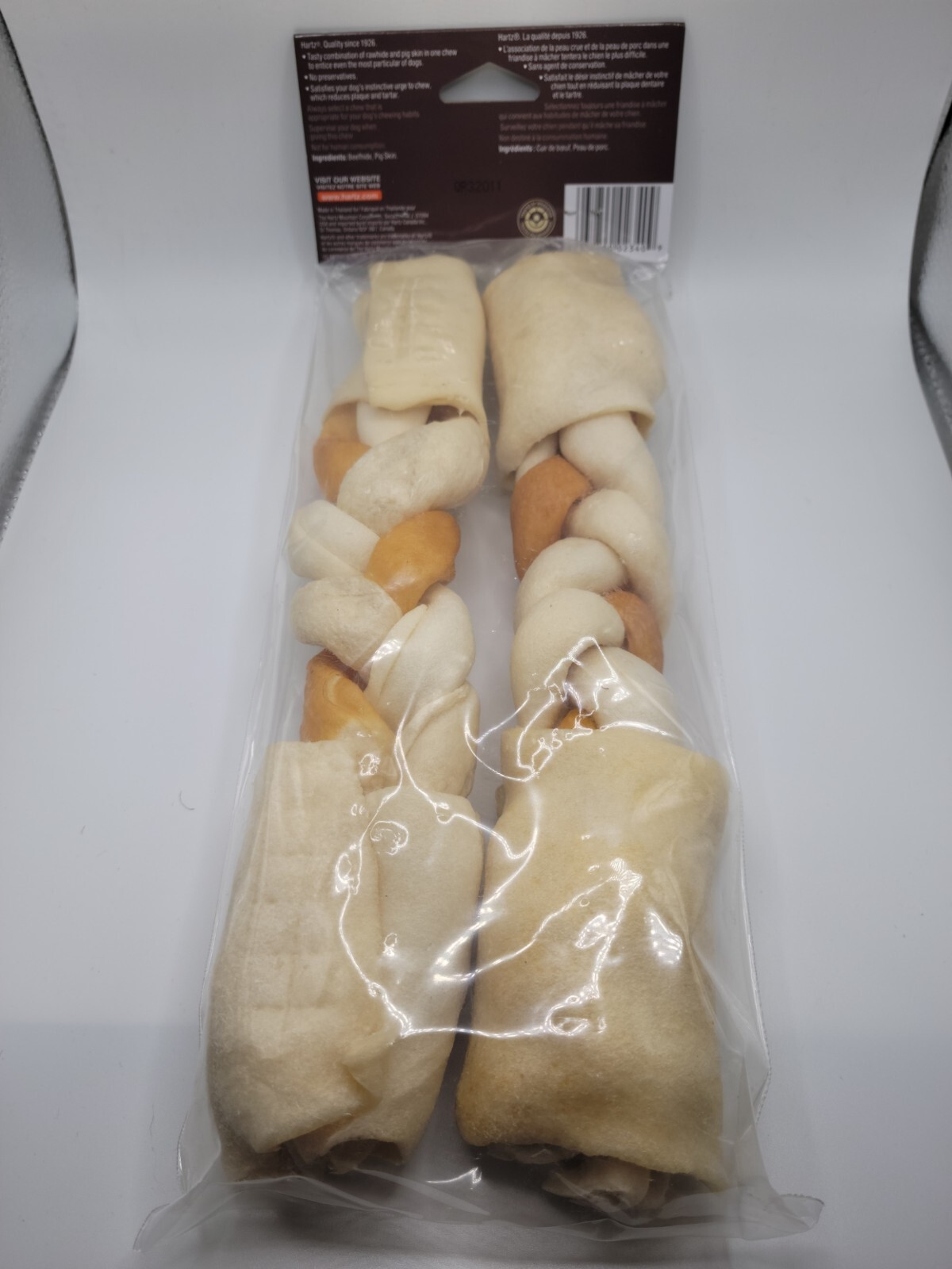 1 Package of 2 Hartz Combo Rawhide Pig Skin Chew 10″ Bones 8.4oz Large Dog F/S