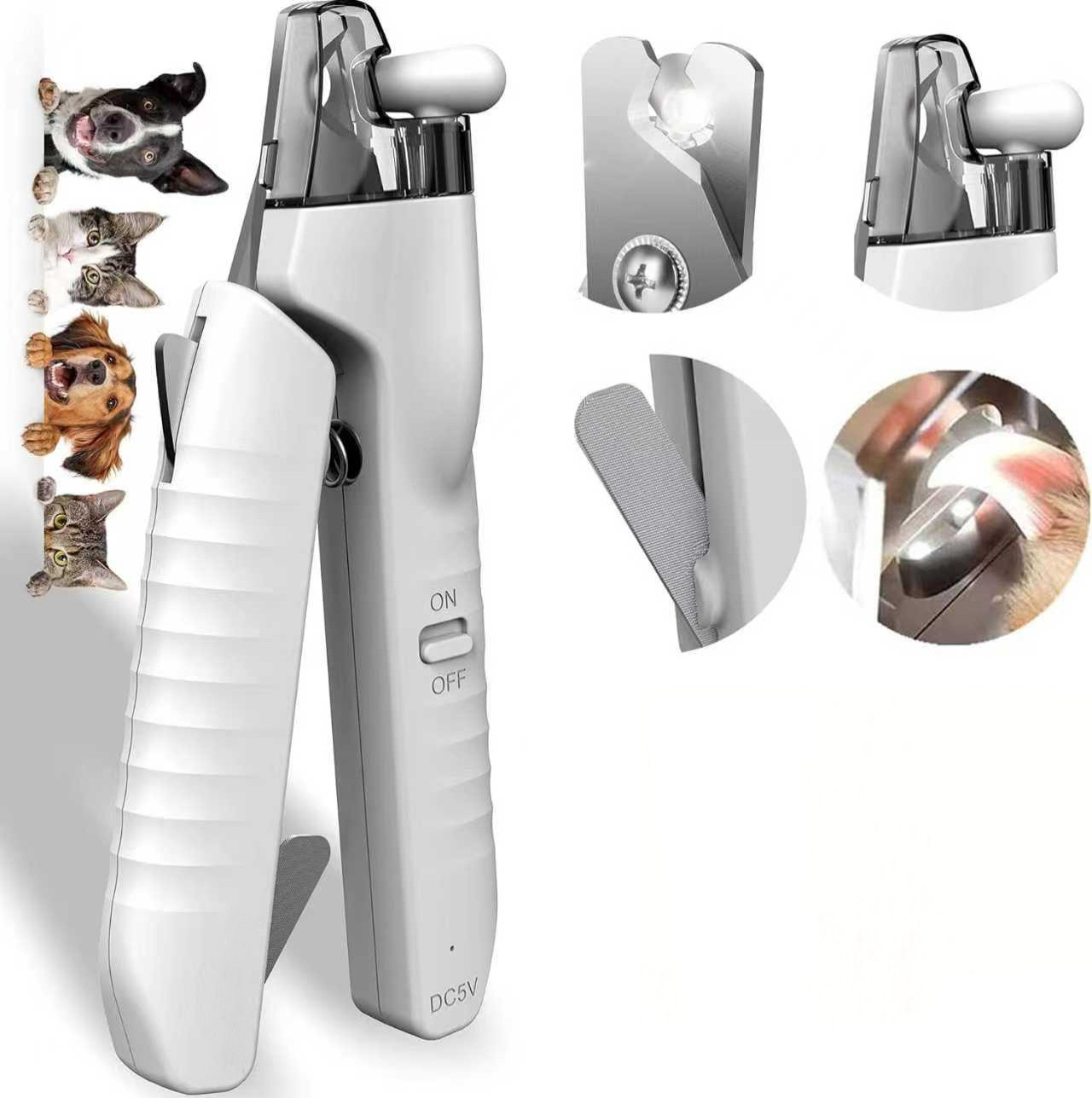 3in1 Dog Nail Clippers Grinder w/ LED Light Electric Pet Claw File for Pets Dogs