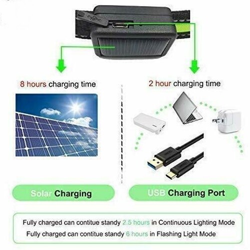 Nylon Dog Collar LED Solar Charging & USB Rechargeable Safety Glow 2 Light Modes