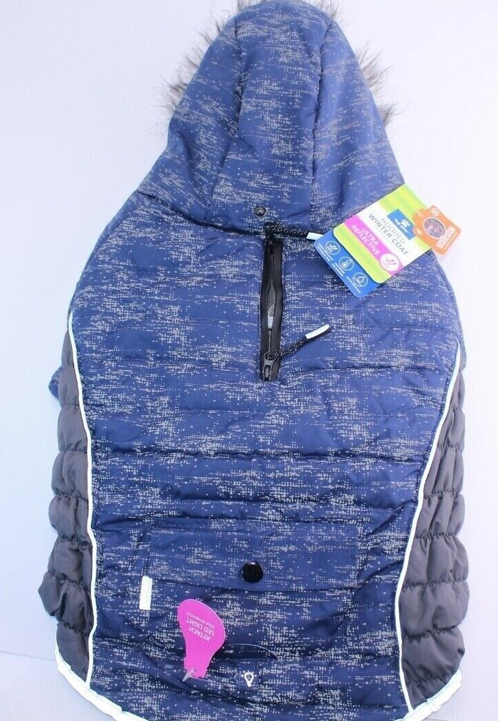 Top Paw Dogs Winter Coat Large Blue Ultra Reflective Waterproof Hooded