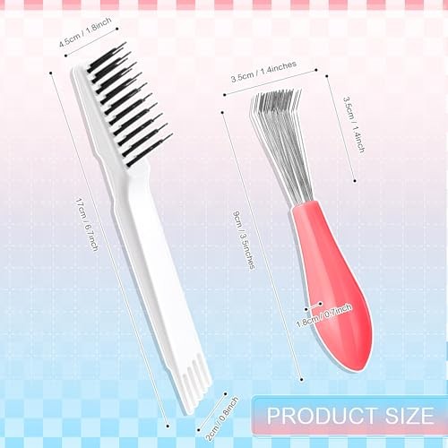 2 Pieces Hair Brush Cleaning Tool Comb Set 2-in-1 Mini Hair Pink and White