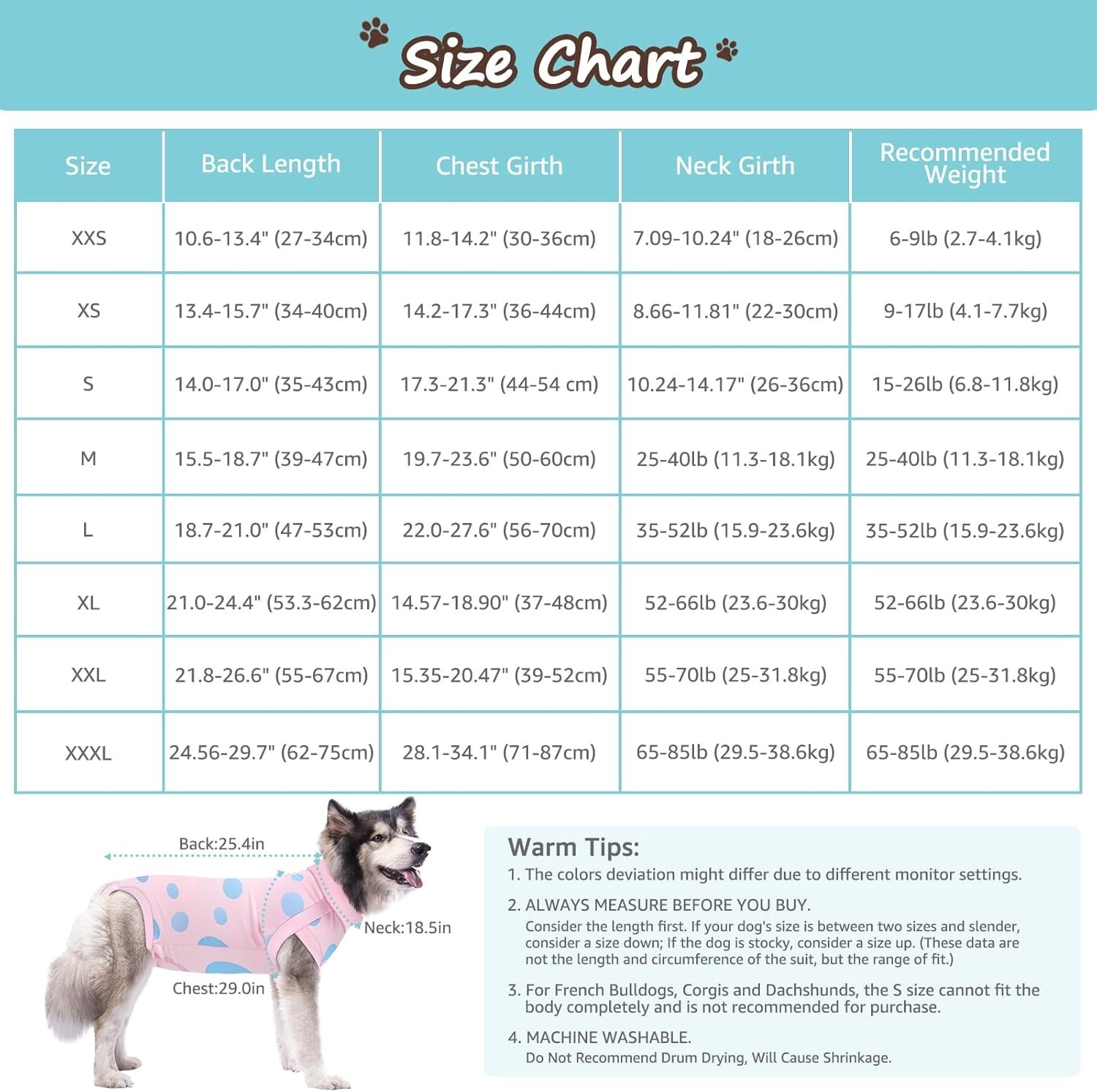 Dog Surgery Recovery Suit Female Spay, Post Recovery Suit Protective Wear (3XL