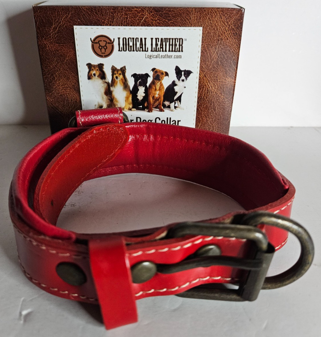 Logical Leather Dog Collar Medium Red 21DC-RD 21″ *NEW*