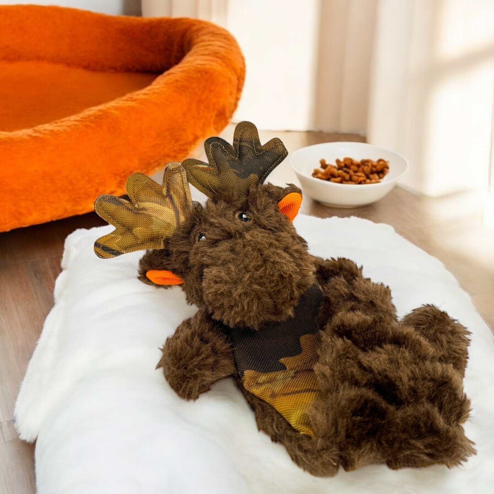 Vibrant Life Tough Buddy Camo Moose Brown Tug Chew Toy Level 3 Squeak Small Dog