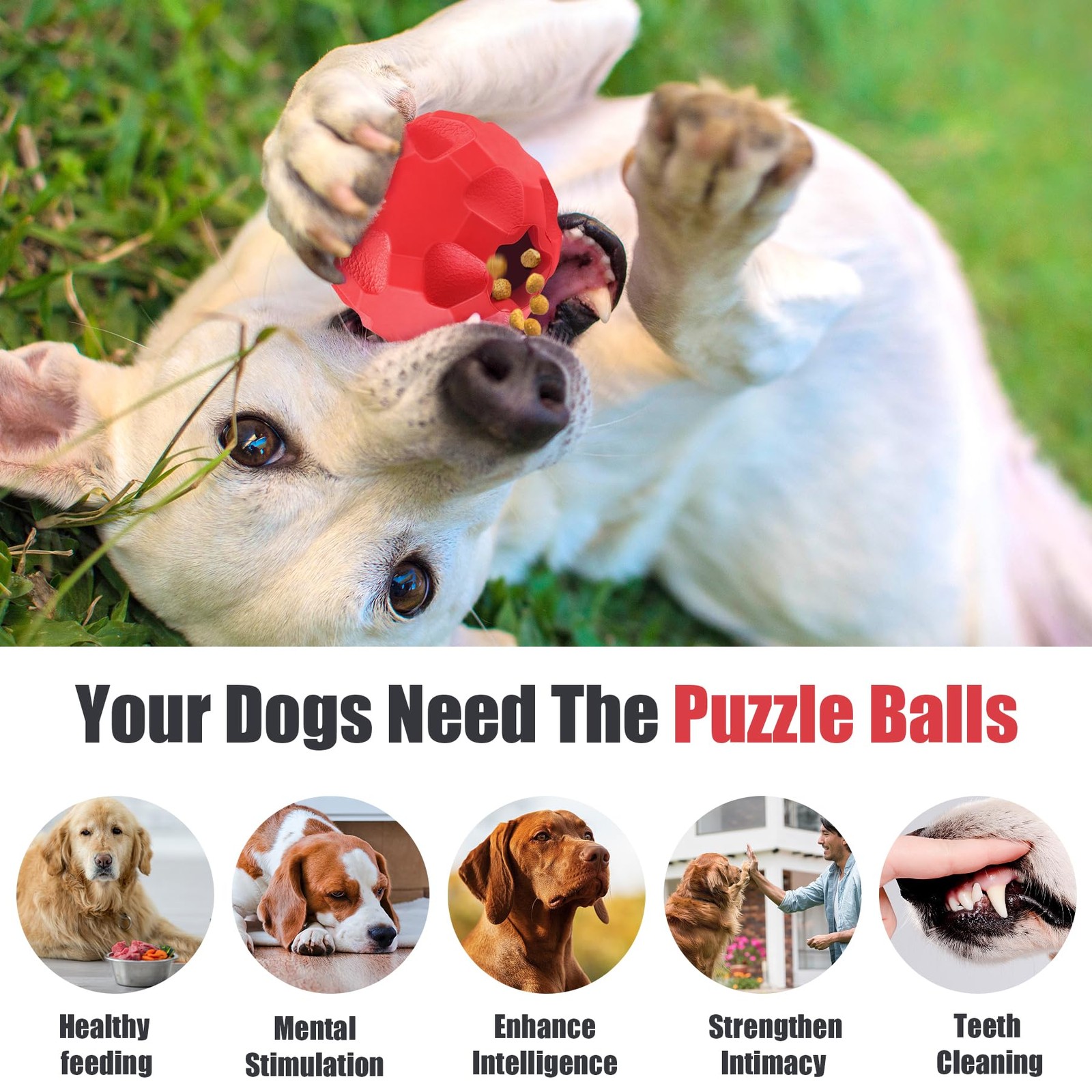 TROUSKAIG Treat Dispensing Dog Toys for Big Ball, Red