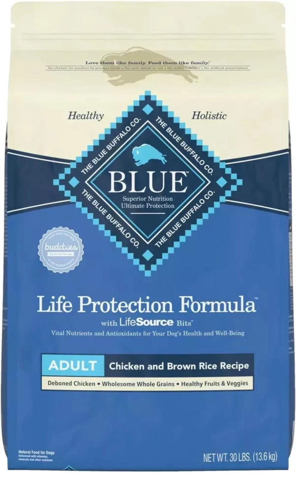 Blue Buffalo Life Adult Chicken & Brown Rice Recipe Dry Dog Food, 30-lb bag