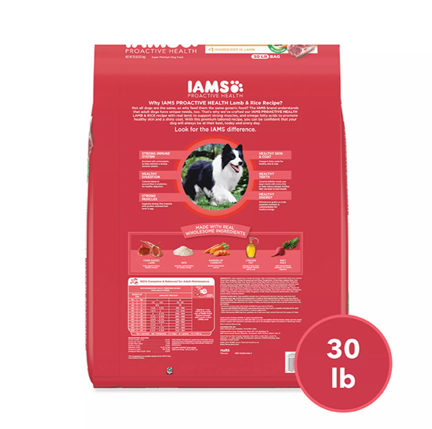 IAMS Proactive Health Minichunks Adult Dry Dog Food with Lamb & Rice, 30 lb. Bag