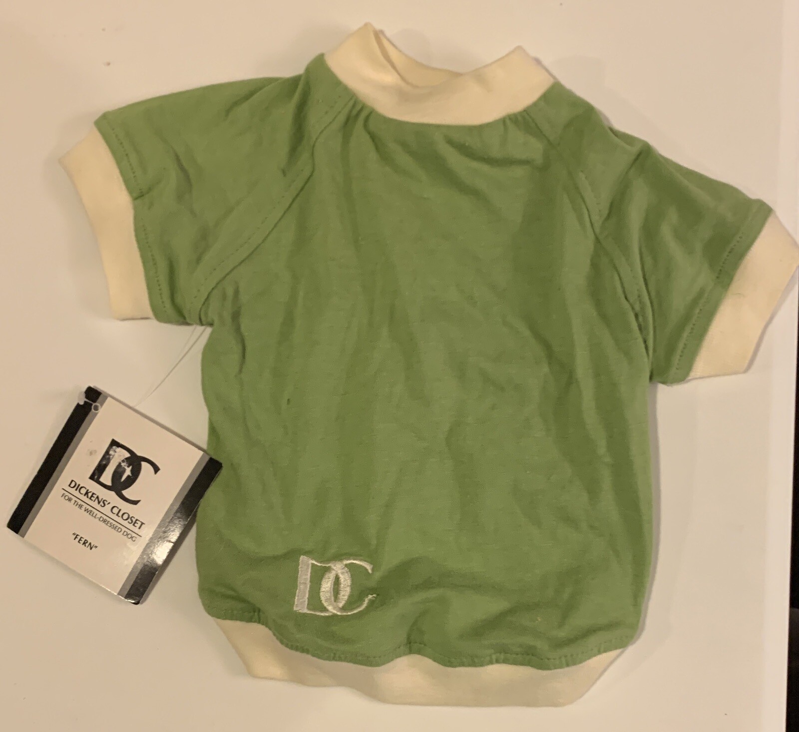 Dickens’ Closet Fern Green Short Sleeve Dog Shirt With White Trim Size Small NWT