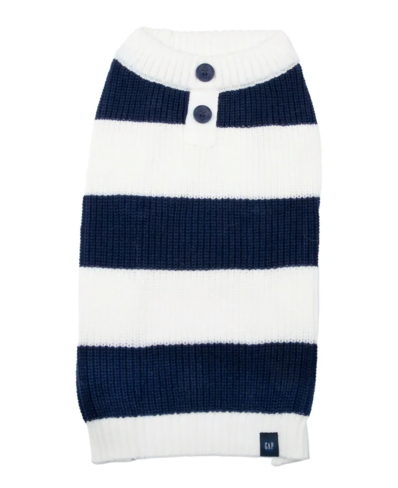 GAP Logo Blue & White Striped Henley, Pullover Puppy/Dog Sweater, Large