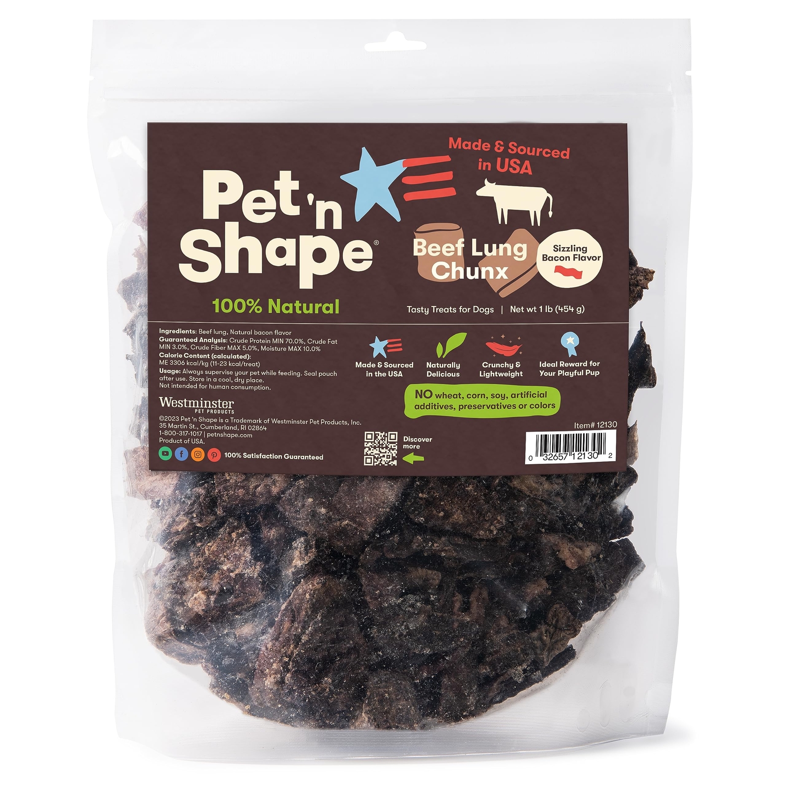 Beef Lung Chunx Dog Treats – Made and Sourced in the USA – 16 Ounce